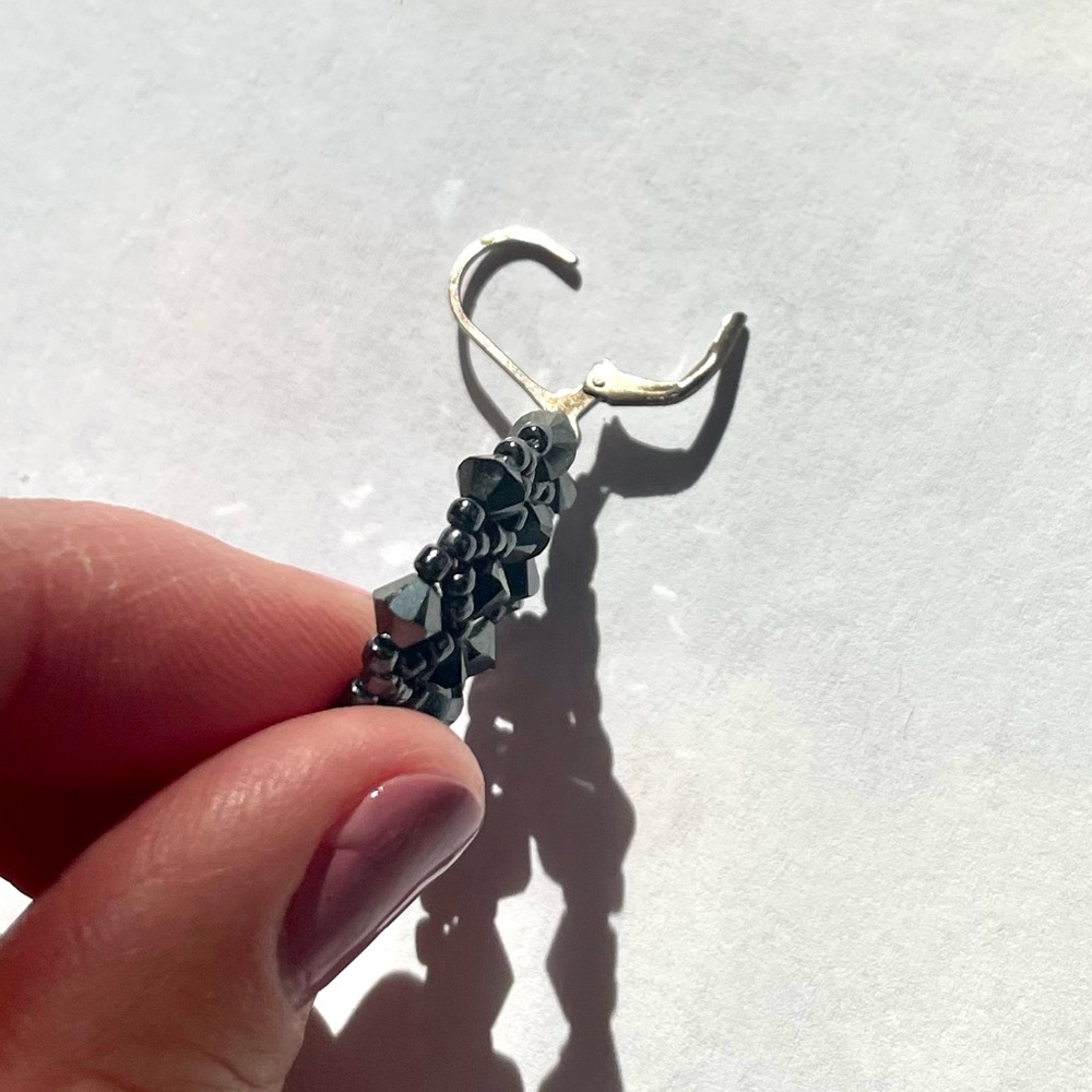 Black Sparkle Beaded Wreath Earrings - Picture 4 of 6